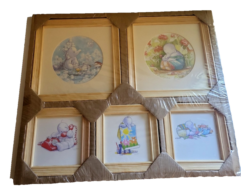 Sally Hunter "Humphrey" Baby Elephants Set of 5 Framed Art Prints IKEA NOS